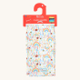 Piccalilly Organic Cotton Baby Muslin Swaddle - Sun Shower. A beautiful white muslin swaddle cloth with large prints of a bees, ladybirds, rainbows and rainbow coloured rain.