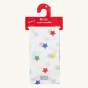 Piccalilly Organic Cotton Baby Muslin Swaddle - Rainbow Star. A beautiful white muslin swaddle cloth with large star prints in blue, green, red and yellow.
