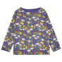blue organic cotton long-sleeved top with a bright rainbow weather and planets design from piccalilly