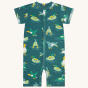 Piccalilly Duck And Dive print organic cotton Shortie Romper pictured on a plain background 