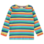 organic cotton long-sleeved top for children with a bright rainbow stripe design from piccalilly