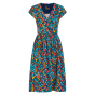 Piccalilly womens organic cotton short sleeve wrap dress in a multicoloured tropical jungle print on a white background