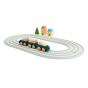 PlanToys small rubber road and rail toy set, laid out in a rail scene on a white background