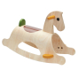 PlanToys kids solid wooden Palomino rocking horse in the modern rustic colours on a white background