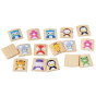 Pieces from the PlanToys kids plastic-free animal memory game laid out on a white background