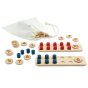 PlanToys children's plastic-free wooden 10 frame numbers game laid out on a white background