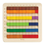 PlanToys plastic-free wooden counting cubes lined up in rows on their base board