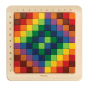 PlanToys 100 rainbow counting cubes laid out in a colourful pattern on their base board
