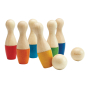 Plantoys childrens solid wooden bowling toy set on a white background
