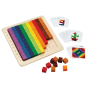 PlanToys children's 100 wooden rainbow counting cubes set laid out on a white background