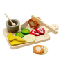 PlanToys childrens plastic-free wooden cheese and charcuterie board toy set on a white background