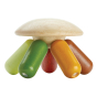 PlanToys plastic-free wooden flexi jellyfish baby toy in the modern rustic colours on a white background