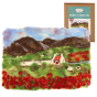 The Makerss- Poppy Landscape Needle Felt Kit - makes one A4-sized, 2D needle felted landscape picture with green, grassy fields, bright red poppies and a pretty hillside cottage
