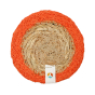 Back of the Respiin orange and natural woven jute coaster on a white background