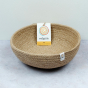 ReSpiin Jute Natural Medium woven Bowl with on a grey surface with product label inside bowl