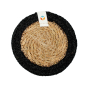 Back of the Respiin handmade natural jute coaster in the black colour on a white background