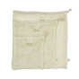 This pack of three GOTS organic cotton mesh drawstring produce bags by A Slice Of Green in small, medium and large