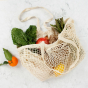 A Slice Of Green Organic Cotton Long Handled Shopping Bag open containing fresh fruit and veg 