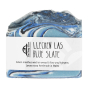 The Soap Mine Llechen Las soap with white, black and various blue swirls