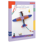 The huge Studio ROOF Deluxe Collection Propellor Plane, a cardboard model plane with geometric patterns and bright colours, in its box, on white background.