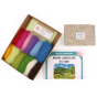 The contents of the The Makerss - Warm Landscape Needle Felt Crafting Kit. Included in the kit are Eco Wool Mats, Felting Needles and various colours of woolen felt, with a needle felt instruction book and measuring guide.