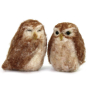 A closer view of the details on The Makerss Needle Felt Small Little Owl. Two beautifully crafted little brown and cream owls, one with their eyes open and the others closed, stood on a white background