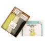 The contents of the The Makerss - Amiguwoolli Tiny Sheep Mini Needle Felt Kit. Included is Eco Wool Mats, Felting Needles, Glue-In Eyes, woolen felt in the colours light green, cream, grey and black, and an instruction booklet with measuring guide