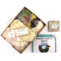 The contents of the The Makerss - Blossom and Blue Tit Wreath Needle Felt Kit includes Eco Wool Mats, Felting Needles, metal wreath circle, woolen felts of various springtime colours and an instruction book with measuring guide
