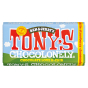 Tony's Chocolonely x Ben & Jerry's Fairtrade white chocolate strawberry cheesecake chocolate bar on a white background