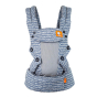 Tula explore coast beyond baby carrier in blue with white stripe markings on a white background