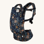 Tula Free To Grow Baby Carrier in Lush Field design showing flowers on navy blue fabric
