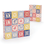 Uncle Goose eco-friendly wooden French language blocks stacked in two squares on a white background