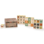 Uncle goose eco-friendly plastic free bug toy blocks stacked in 3 piles next to their cardboard box