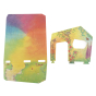 2 pieces of the Waldorf Family plastic free slotting rainbow play house toy laid out on a white background