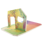 Front of the Waldorf family rainbow wooden play house toy on a white background