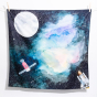 Wondercloths childrens large to the moon play silk hanging from a rope line in front of a white background