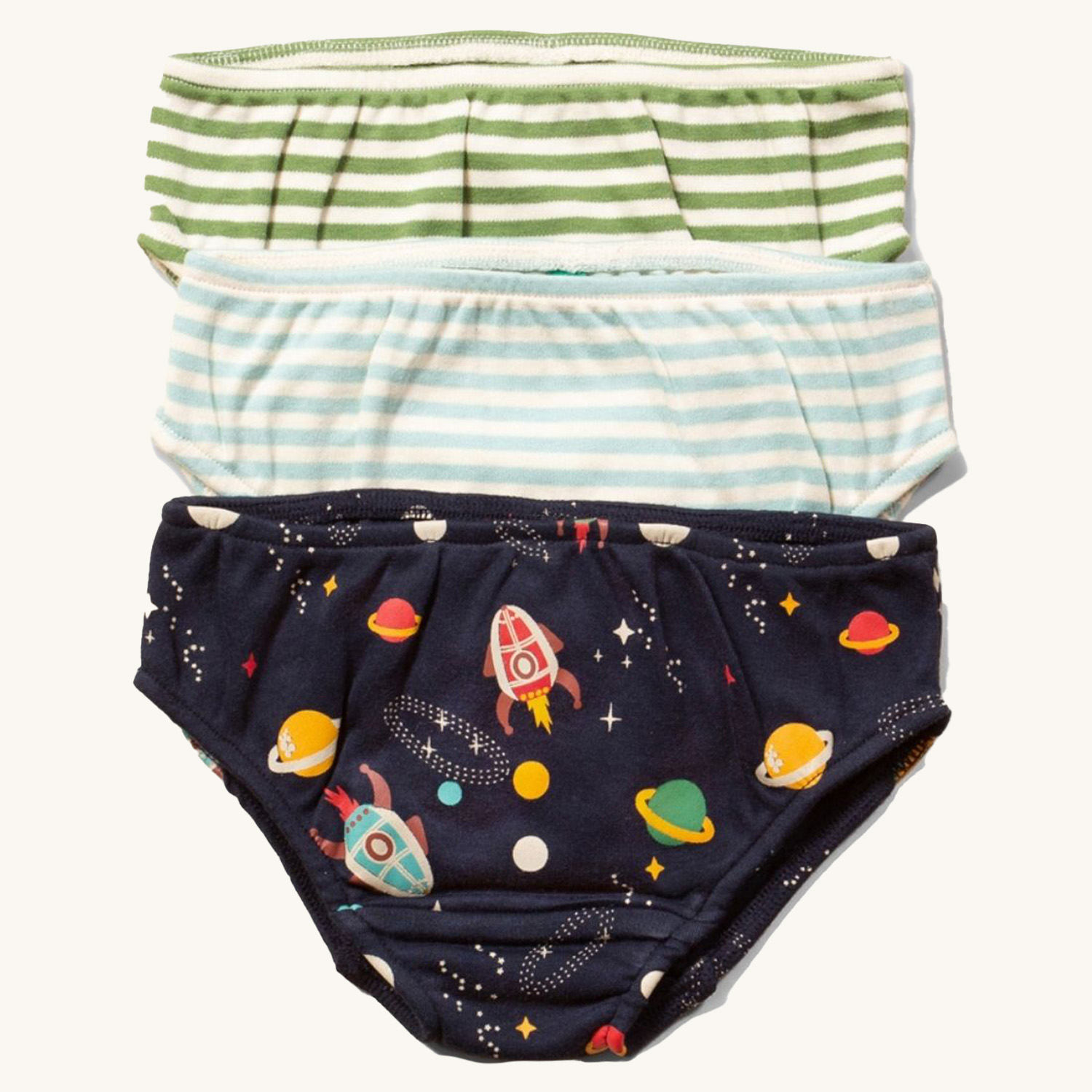 Little Green Radicals Children's Organic Cotton Outer Space Underwear  Briefs Pants Set - 3 Pack