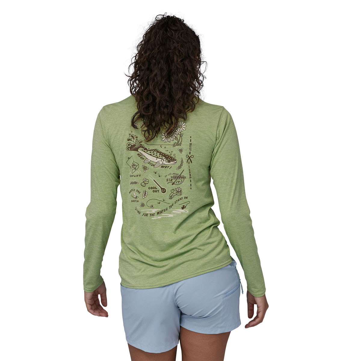 Patagonia Women's Long Sleeved Capilene Cool Daily Graphic Shirt - Salvia  Green X-Dye