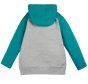 back of grey marl organic cotton pull-on hoody for children with blue raglan sleeves and hood and a fun octopus and rainbow embroidery across the front from frugi