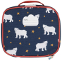 Frugi Pack a Snack lunch bag in navy with polar bears and stars printed with acloud nametag