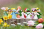 Ambrosius handmade spring fairy doll collection spread out on a wooden log