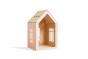 Babai pink sustainable wooden dollhouse set open on a white background