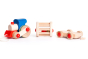 Bajo children's pull along musical train toy laid out on a white background