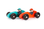 Bajo Wooden Toy Steering Racing Car - Red and Blue side by side