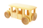 Back of the eco-friendly handmade Debresk wooden bus toy on a white background