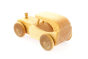Back of Debresk vintage wooden car toy on a white background