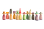 Grapat wooden Fancy Nins rainbow peg doll toys lined up on a white background