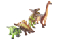 Green rubber toys sustainable biodegradable dinosaur toy set on a white background