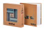 Kapla plastic-free wooden building blocks and book set stood up on a white background