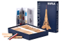 Box for the Kapla plastic-free wooden Eiffel Tower construction toy open on a white background